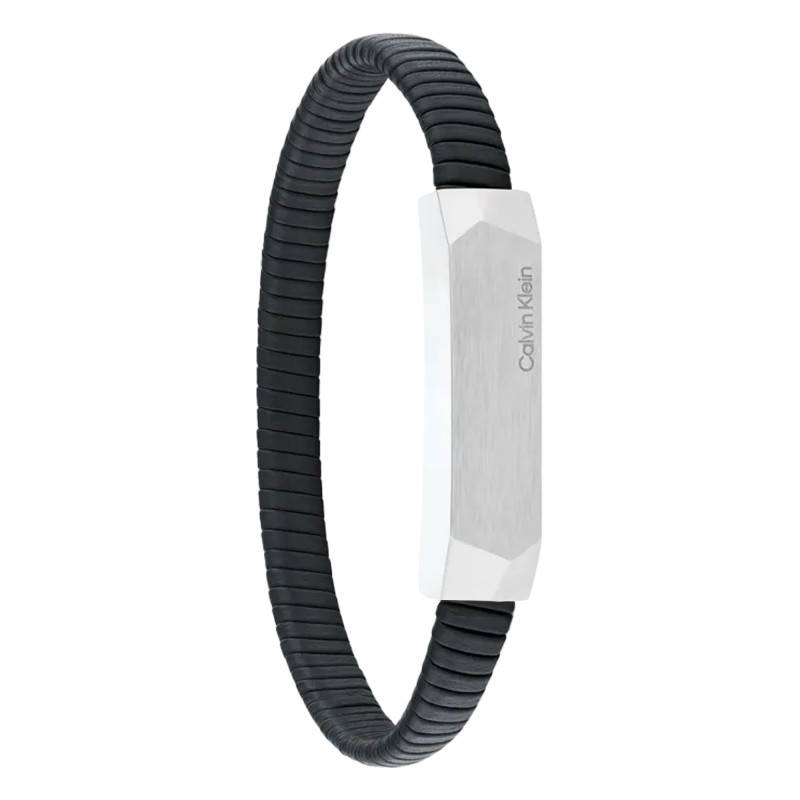 Magnify Black Ribbed Leather & Steel Bracelet, Length 19,50 cm - 35100012 - Calvin Klein