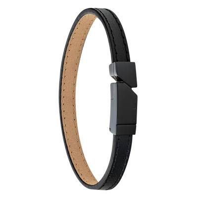 Bracelet Electric en Cuir & Acier Noirs, Longueur 19,50 cm - 35100004 - Calvin Klein