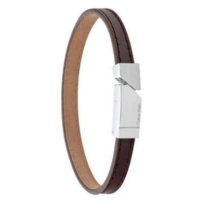 Bracelet Electric en Cuir Marron & Acier, Longueur 19,50 cm - 35100003 - Calvin Klein