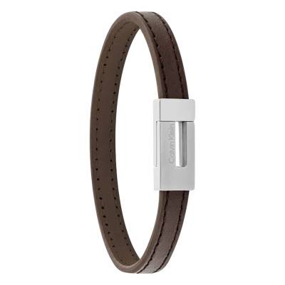 Brown Leather & Steel CK Exposed Bracelet, Length 19,50 cm - 35100021 - Calvin Klein