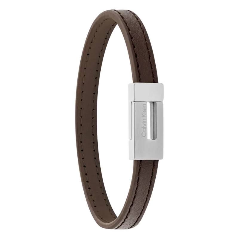 Brown Leather & Steel CK Exposed Bracelet, Length 19,50 cm - 35100021 - Calvin Klein