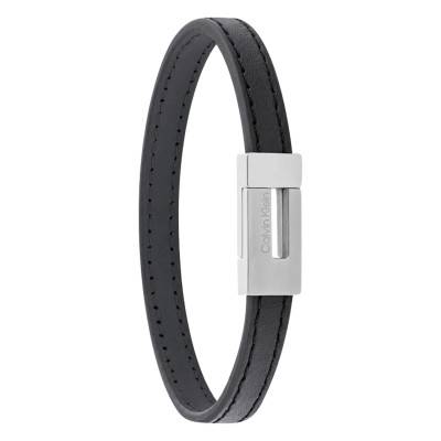 CK Exposed Black Leather & Steel Bracelet, 19.50 cm Length - 35100020 - Calvin Klein