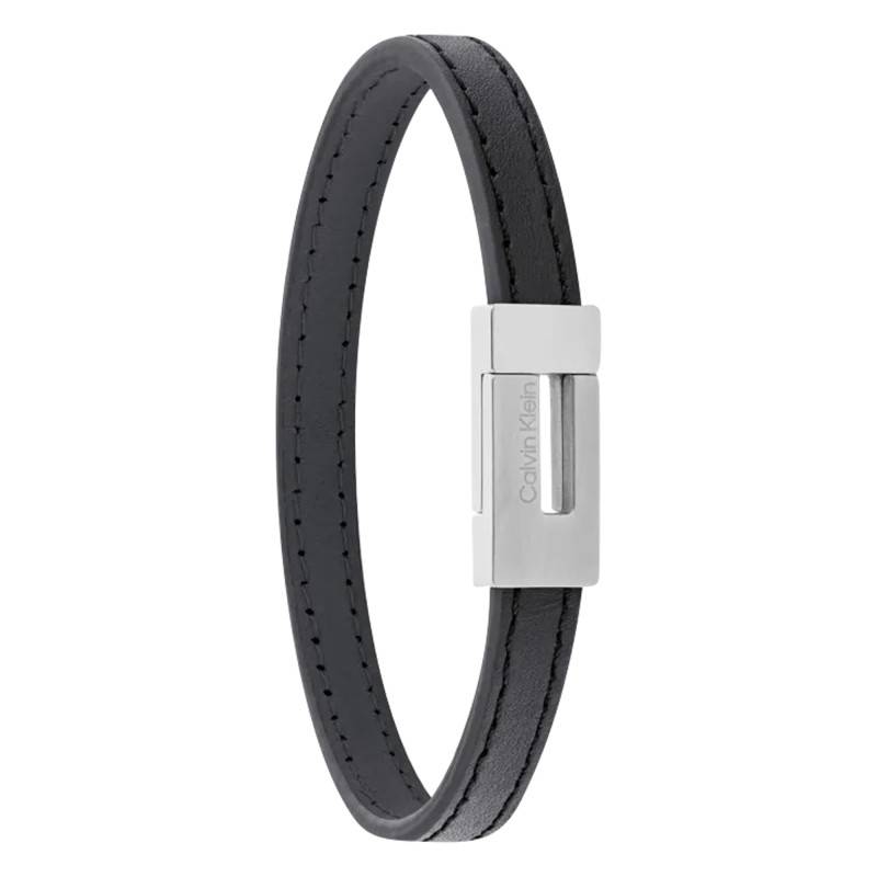 CK Exposed Black Leather & Steel Bracelet, 19.50 cm Length - 35100020 - Calvin Klein
