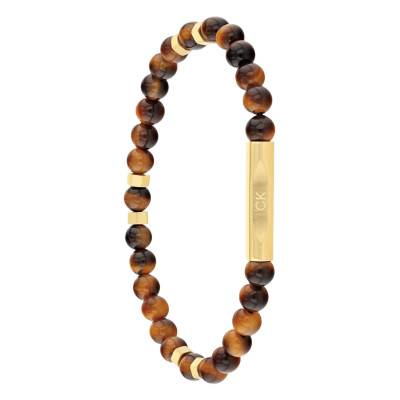 Mixed Beads Gold-Tone Stainless Steel & Tiger's Eye Bracelet, Length 18 cm - 35000576 - Calvin Klein