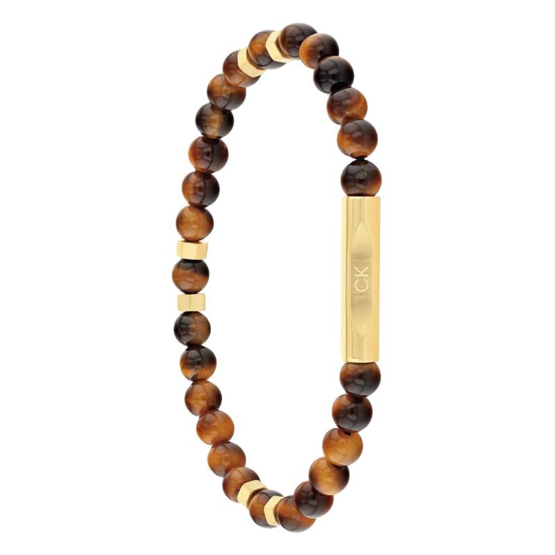Mixed Beads Gold-Tone Stainless Steel & Tiger's Eye Bracelet, Length 18 cm - 35000576 - Calvin Klein