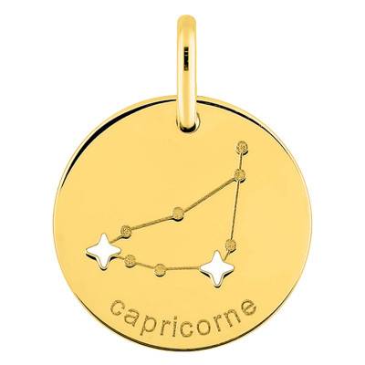 750/1000 Yellow Gold Capricorn Constellation Pendant, Diameter 14 mm - Emanessence