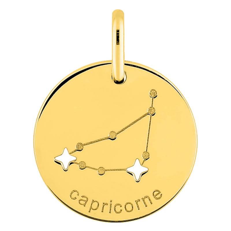 750/1000 Yellow Gold Capricorn Constellation Pendant, Diameter 14 mm - Emanessence