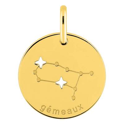 750/1000 Yellow Gold Gemini Constellation Pendant, Diameter 14 mm - Emanessence