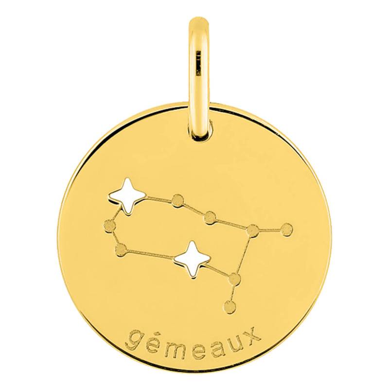 750/1000 Yellow Gold Gemini Constellation Pendant, Diameter 14 mm - Emanessence