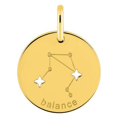 750/1000 Yellow Gold Libra Constellation Pendant, Diameter 14 mm - Emanessence