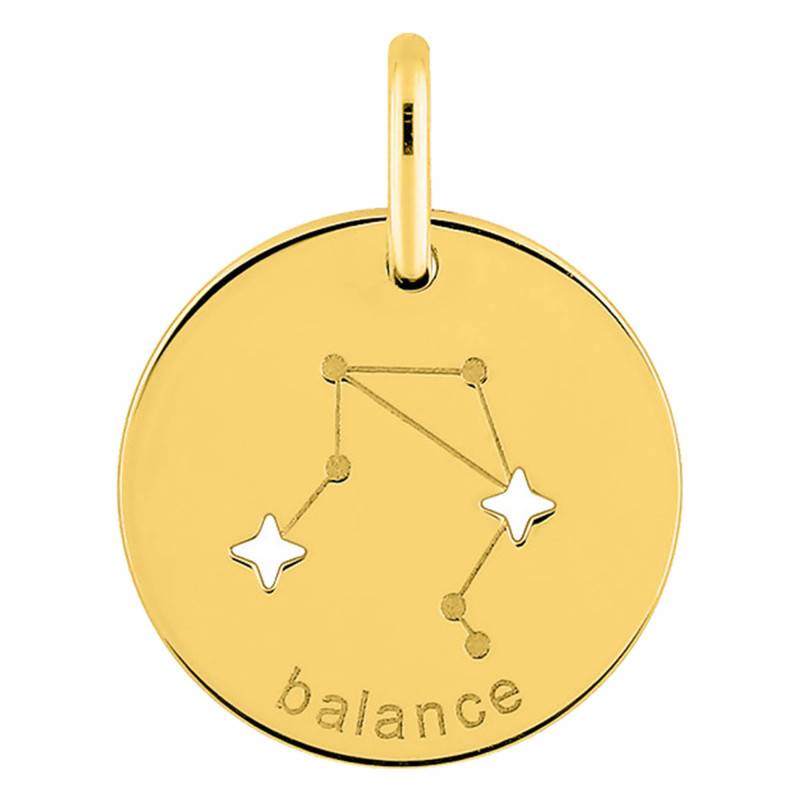 750/1000 Yellow Gold Libra Constellation Pendant, Diameter 14 mm - Emanessence