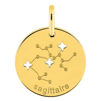 Pendentif Constellation Sagittaire Or Jaune 750, Diamètre 14 mm - Emanessence