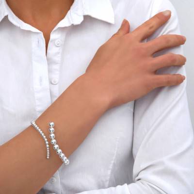 925 Silver Bead Chain Bangle, Diameters 6 cm and 6.5 cm, Width 4 mm to 8 mm - Clio Blue
