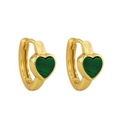 Créoles Huggy Malachite Coeur en Argent 925 Doré - Aurora