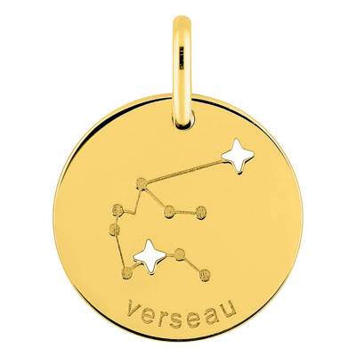 750/1000 Yellow Gold Aquarius Constellation Pendant, Diameter 14 mm - Emanessence