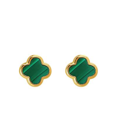 Boucles d'oreilles Malachite Trèfle en Argent 925 Doré - Aurora