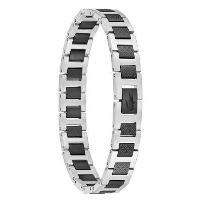 Lacoste Metropole "L" Black and Grey Steel Bracelet, Adjustable Length 13 cm to 19 cm - 2040418 - Lacoste