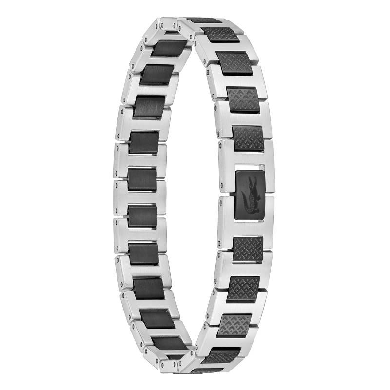 Lacoste Metropole "L" Black and Grey Steel Bracelet, Adjustable Length 13 cm to 19 cm - 2040418 - Lacoste