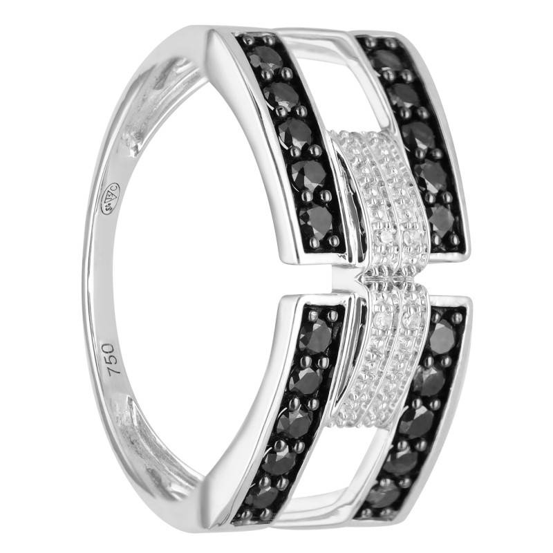 750/1000 White Gold, White & Black Diamond Curved Double Ring 0.40 ct - Divine