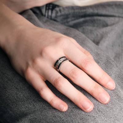 Bague Courbée Double en Or blanc 750 & Diamants Blancs et Noirs 0,40 ct - Divine