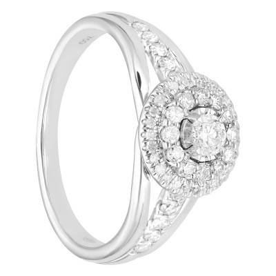 Solitaire Diamond 0.15 ct & Diamond Halo 0.23 ct Engagement Ring - Divine