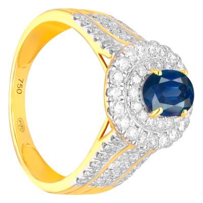 Bague Femme Saphir Cz Multifacette 10mm - Plaqué Or Laminé 18K, Taille 54, Neuve Avec étiquettes