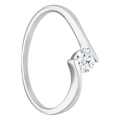 750 White Gold Crossed Solitaire Diamond 0.25 ct Ring - Size 54 - Divine