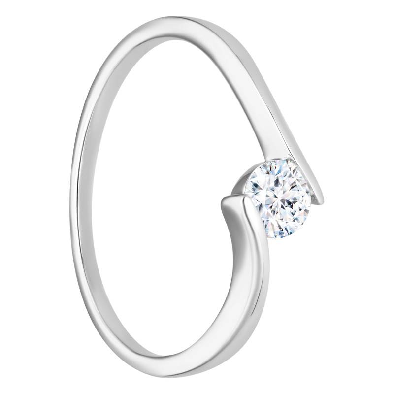 750 White Gold Crossed Solitaire Diamond 0.25 ct Ring - Size 54 - Divine