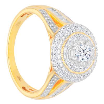 750 Yellow Gold Diamond Solitaire Ring 0.30 ct With Diamond Halo - Divine