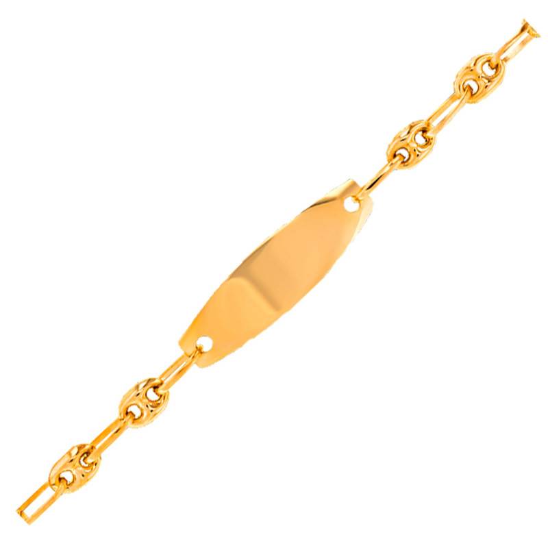 Yellow Gold 375 Oval Baby ID Bracelet Coffee Bean Chain - Adjustable Length 14 cm - Bambins