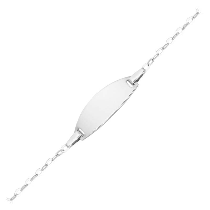 White 375/1000 Gold Cable Chain Baby ID Bracelet, Barrel Plate, Adjustable Length 16 cm, Width 1.50 mm - Bambins