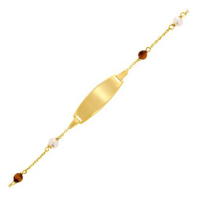 Yellow 375 Gold Baby ID Bracelet & Amber Pearls, Adjustable Length 14 cm - Rosatella