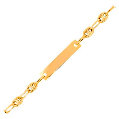 Yellow Gold 375 Rectangular Baby ID Bracelet Coffee Bean Chain, Length 14 cm, Width 3 mm - Bambins