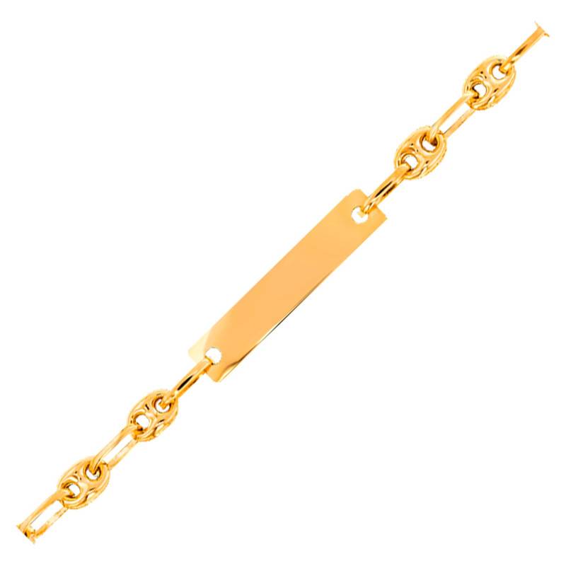 Yellow Gold 375 Rectangular Baby ID Bracelet Coffee Bean Chain, Length 14 cm, Width 3 mm - Bambins