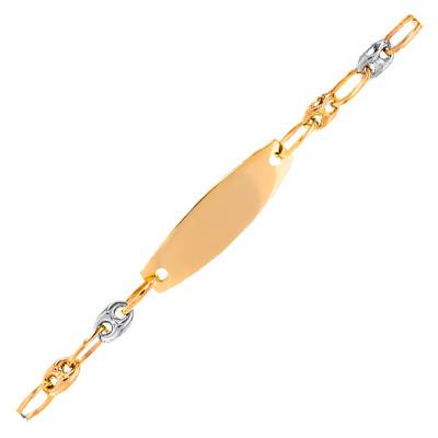 Gourmette Ovale Bicolore Maille Grain de Café Or Jaune 375, 14 cm réglable, Largeur 3,09 mm - Bambins