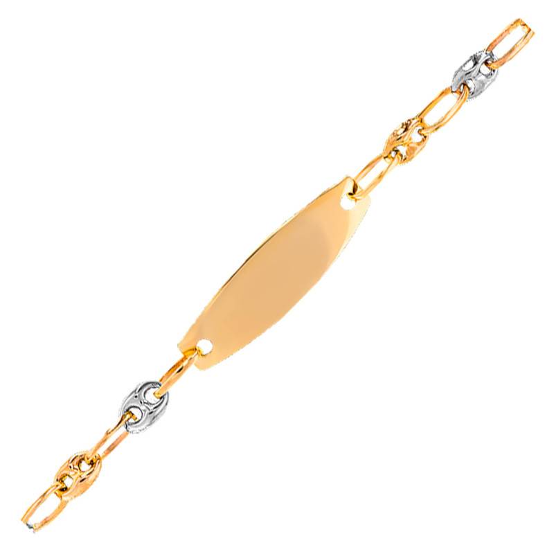 375 Yellow Gold Coffee Bean Chain Baby ID Bracelet, Adjustable Length 14 cm, Width 3.09 mm - Bambins