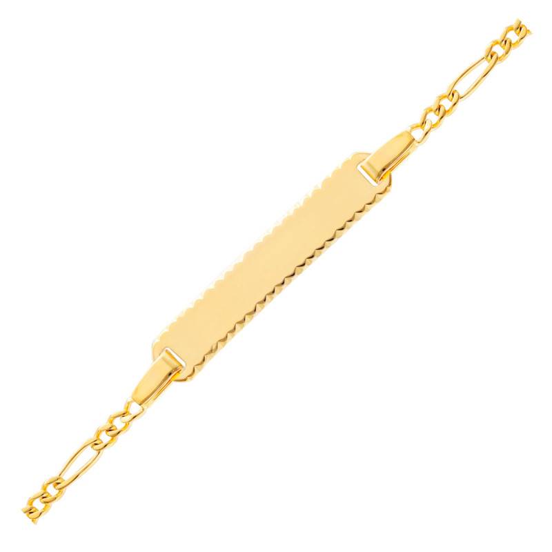 375/1000 or 750/1000 Yellow Gold Rectangular Worked-Edge Baby ID Bracelet, Adjustable Length 13 cm - Bambins