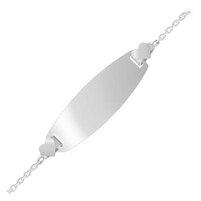 Gourmette Plaque Tonneau Coeurs en Or Blanc 375, Longueur 12 à 14 cm ou 14 à 16 cm - Bambins
