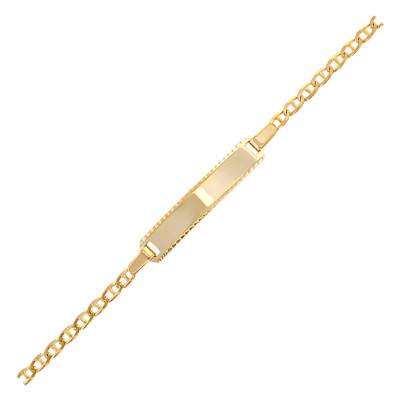 Yellow Gold 375 or 750 Rectangular Baby ID Bracelet Mariner Chain, 13 cm Adjustable Length - Bambins