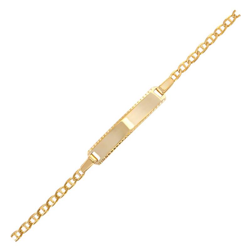 Yellow Gold 375 or 750 Rectangular Baby ID Bracelet Mariner Chain, 13 cm Adjustable Length - Bambins