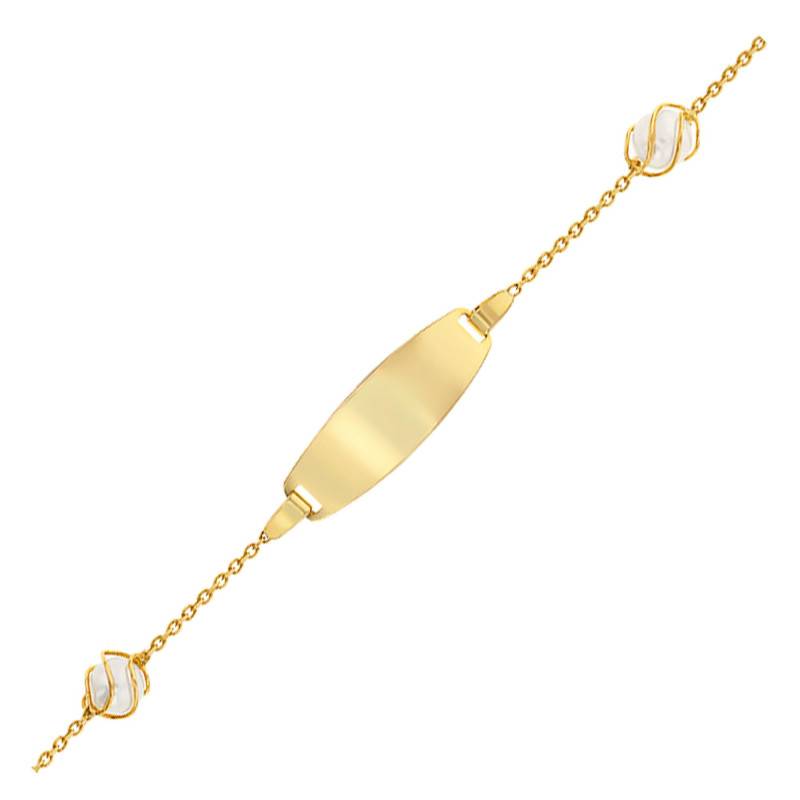 9K Yellow Gold & Pearl Baby ID Bracelet, Length 12 cm to 14 cm or 14 cm to 16 cm - Rosatella