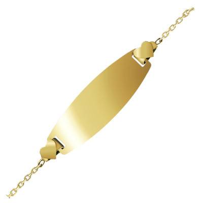 Gourmette Plaque Tonneau Coeurs en Or Jaune 375, Longueur 12 à 14 cm ou 14 à 16 cm - Bambins