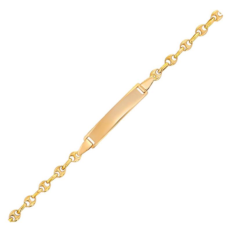 "Rectangular Coffee Bean Chain Baby ID Bracelet in 750/1000 Yellow Gold, Length 14 cm" - Bambins