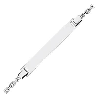 Gourmette Rectangle Maille Forçat Or Blanc 750, Longueur 14 cm réglable - Bambins