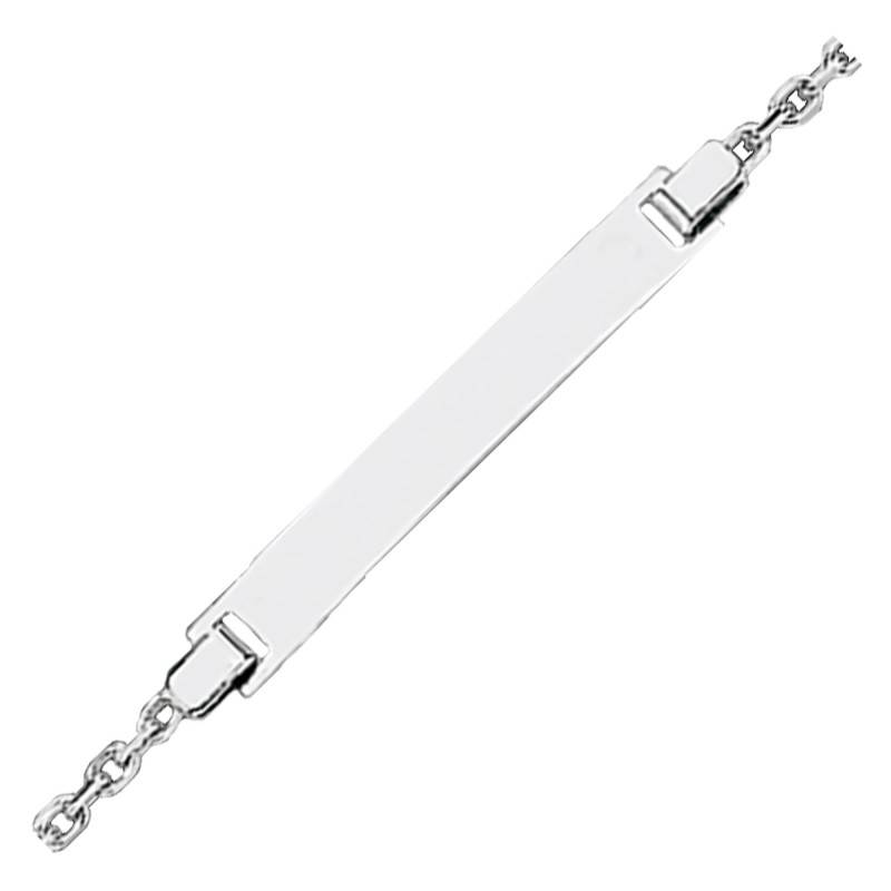 Gourmette Rectangulaire Maille Forçat en Or Blanc 750, Longueur Ajustable 14 cm - Bambins