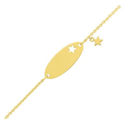 Gourmette ajourée étoiles Or Jaune 375, Longueur 14 cm réglable - Bambins