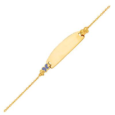 Gourmette Rectangle Trois Papillons Or Jaune 375, Longueur 14 cm réglable, Largeur 0,95 mm - Bambins