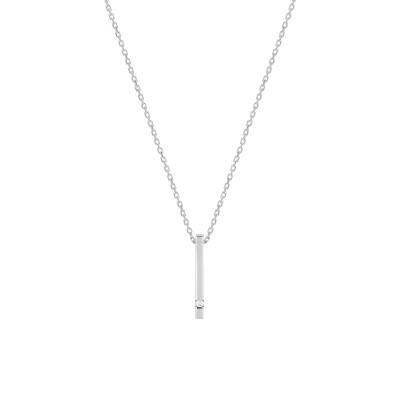 Collier en Or Blanc 750 & Diamant 0,01 ct, Longueur 40 à 42 cm - Emanessence