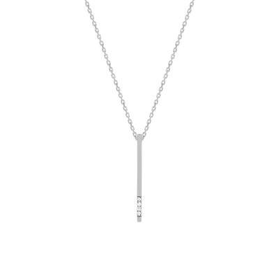 Collier en Or Blanc 750 & Diamants 0,01 ct, Longueur 42 cm - Emanessence