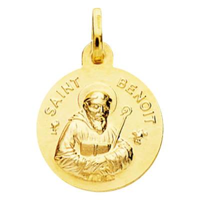 Médaille Saint Benoît en Or Jaune 750, Diamètre 16 mm - Lumiosa